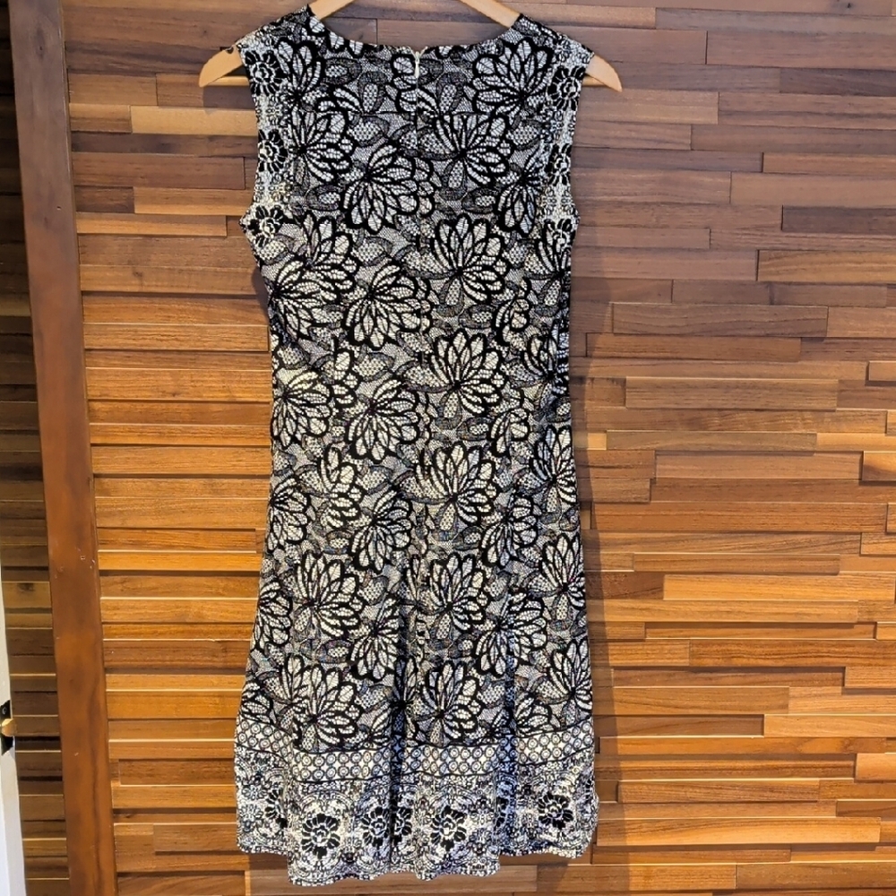 Adore Black and White Floral Lace Sleeveless Dress - Picture 6 of 9